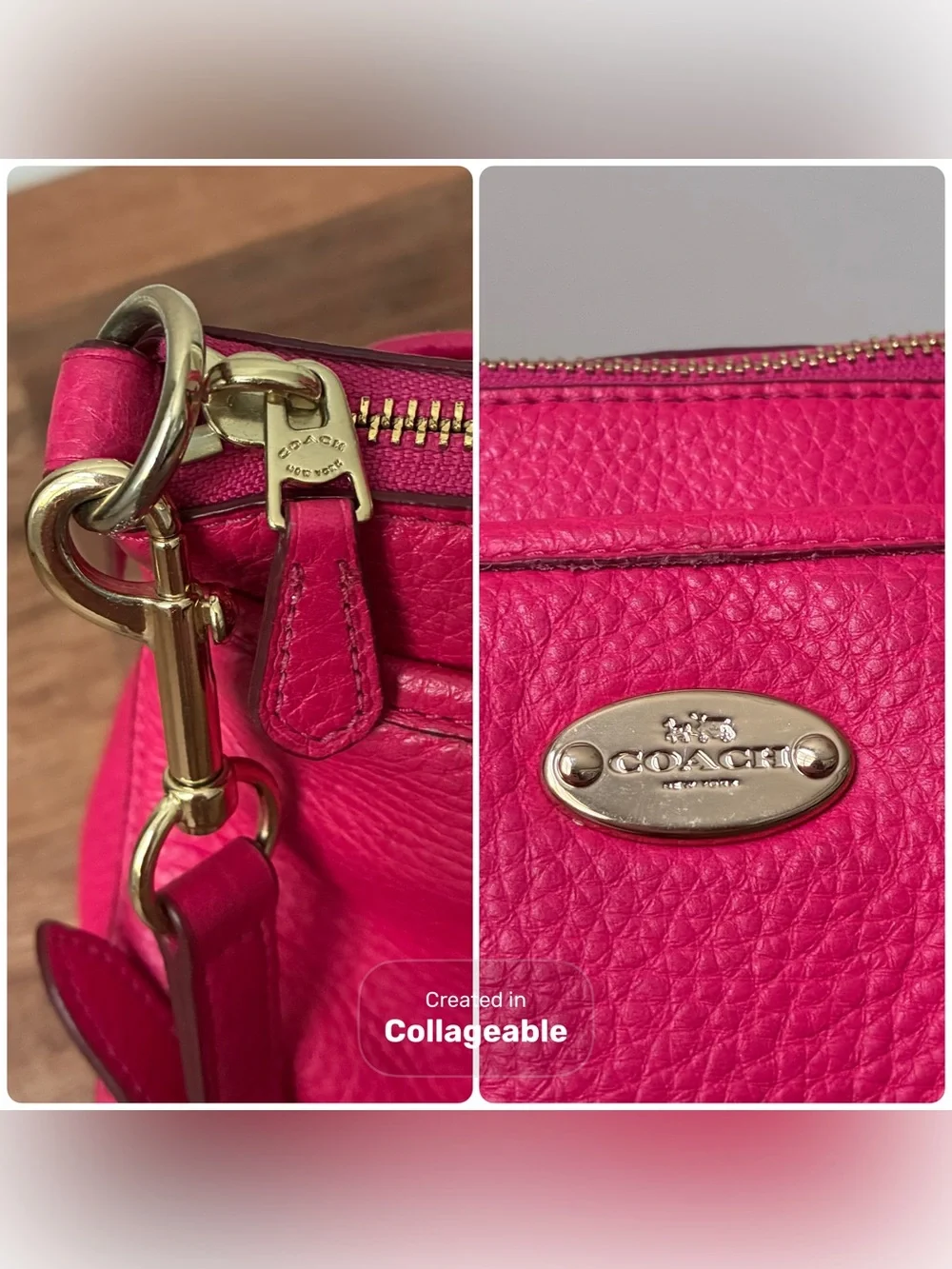 Coach Pink Pebbled Leather Satchel with Rainbow Chain EUC